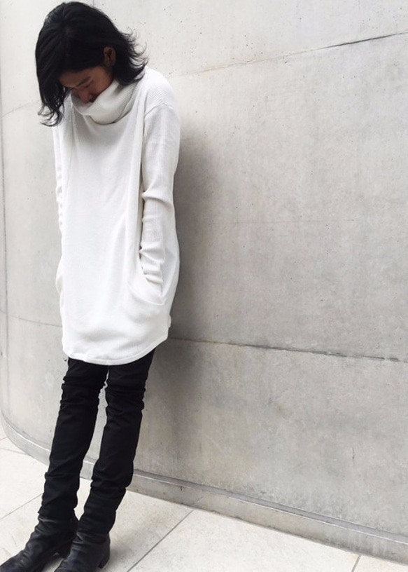 Cotton Stretch High Neck Long Knit Cut&Sewn Size Free 第10張的照片