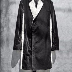Corduroy Zip Bi-Color Chester Coat - Black×White Size1 第2張的照片
