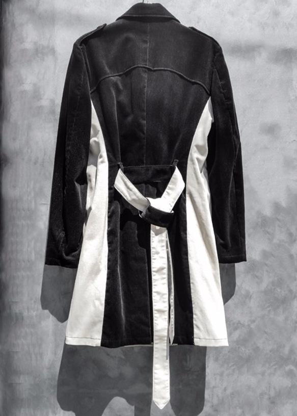 Corduroy Zip Bi-Color Chester Coat - Black×White Size1 第3張的照片