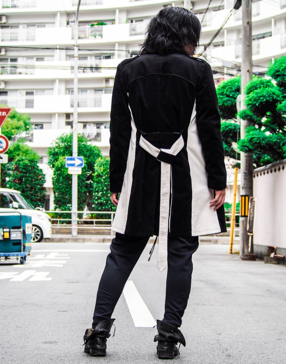 Corduroy Zip Bi-Color Chester Coat - Black×White Size2 第10張的照片