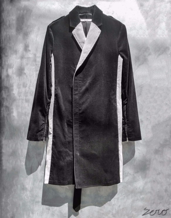 Corduroy Zip Bi-Color Chester Coat - Black×Gray Size2 第2張的照片