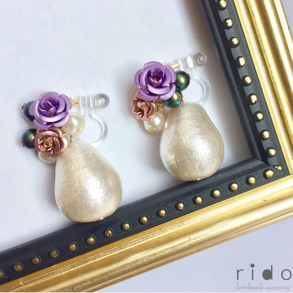 花瓶の薔薇〈purple rose〉ピアス/イヤリング 1枚目の画像