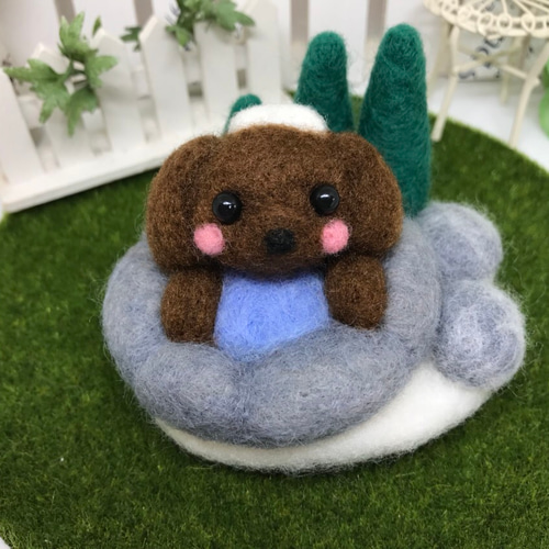 送料無料』☆羊毛フェルト☆温泉 トイプードル☆癒し置物☆ 羊毛 