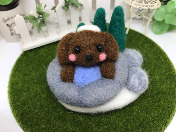 送料無料』☆羊毛フェルト☆温泉 トイプードル☆癒し置物☆ 羊毛 
