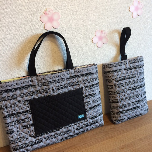 ◇ハンドメイド＿入園6点セット＿レッスンバッグ等＿電車＿グレー 