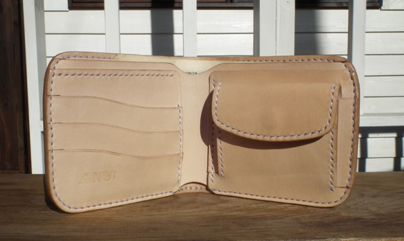 二つ折り財布 ハーフウォレット レザー ターコイズブルー コンパクト財布 ミニ財布 (受注生産) JS1262741201(9620円)