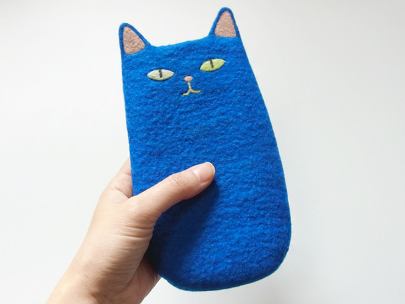 【受注】ねこiPhoneケース[サイズ小/大] ロイヤルブルー 2枚目の画像