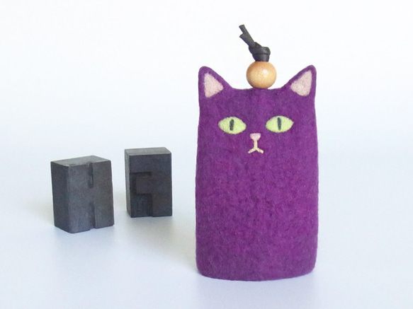 【受注】フェルトねこキーケース（パープル） 6枚目の画像
