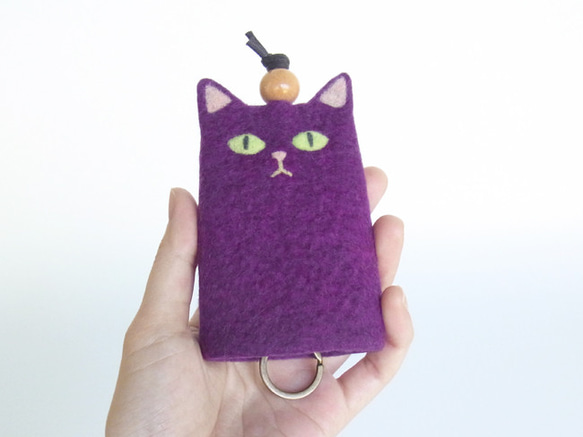 【受注】フェルトねこキーケース（パープル） 3枚目の画像