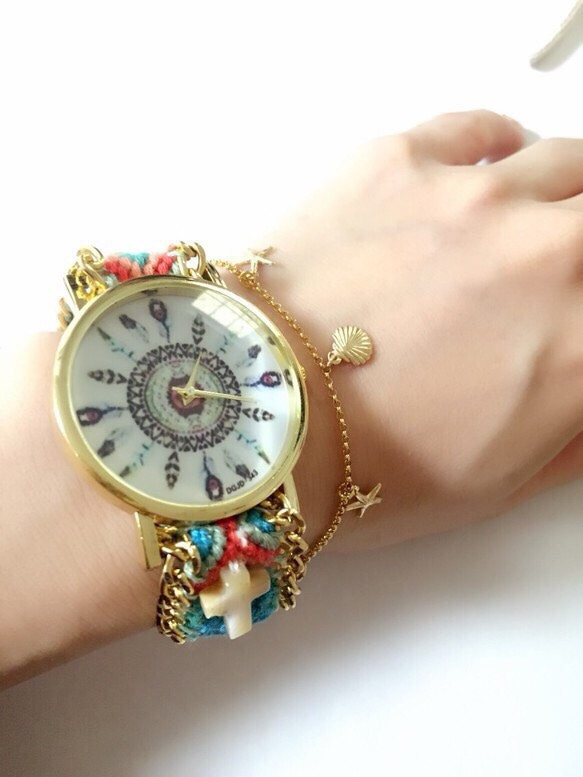 ミサンガウォッチ★腕時計 アクセサリー ヒトデ シェル 14KGF 夏 海 エスニックファッション 1枚目の画像