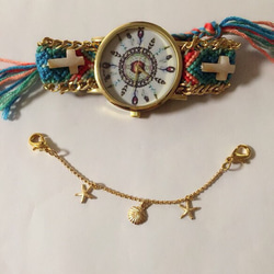 ミサンガウォッチ★腕時計 アクセサリー ヒトデ シェル 14KGF 夏 海 エスニックファッション 3枚目の画像