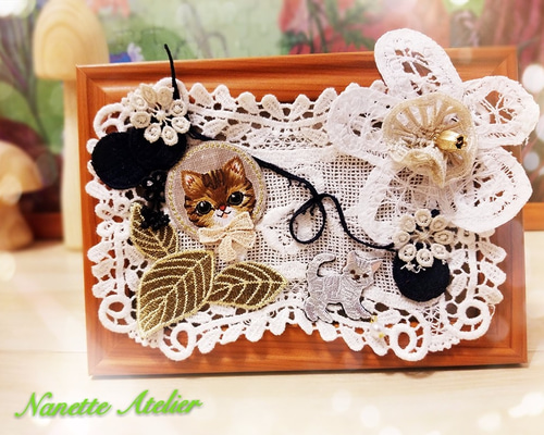 森の猫の絵のナネットアトリエ手作りのレース（レース） 絵画 Nanette