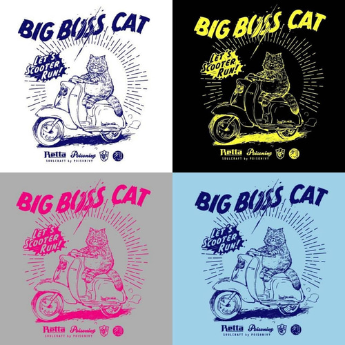 ボス猫×スクーター「BIG BOSS CAT」Tシャツ 杢グレー Sサイズ