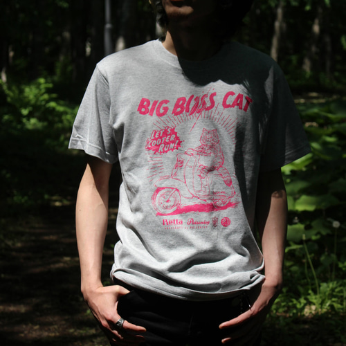 ボス猫×スクーター「BIG BOSS CAT」Tシャツ 杢グレー Sサイズ