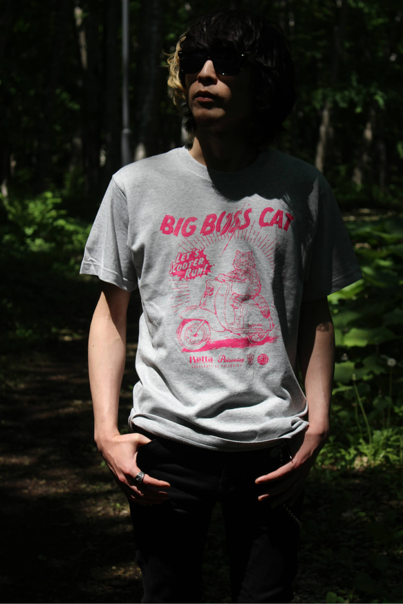 ボス猫×スクーター「BIG BOSS CAT」Tシャツ　杢グレー　Sサイズ◆POISONIVY◆ユニセックス ビッグボス 4枚目の画像