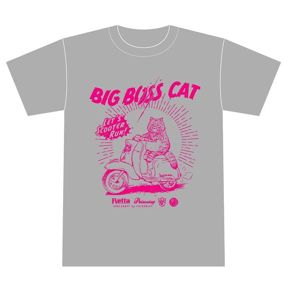 ボス猫×スクーター「BIG BOSS CAT」Tシャツ　杢グレー　Sサイズ◆POISONIVY◆ユニセックス ビッグボス 6枚目の画像