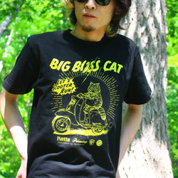 ボス猫×スクーター「BIG BOSS CAT」Tシャツ　ブラック　Lサイズ◆POISONIVYユニセックス ビッグボス 1枚目の画像