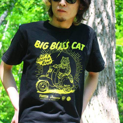 ボス猫×スクーター「BIG BOSS CAT」Tシャツ ブラック Lサイズ