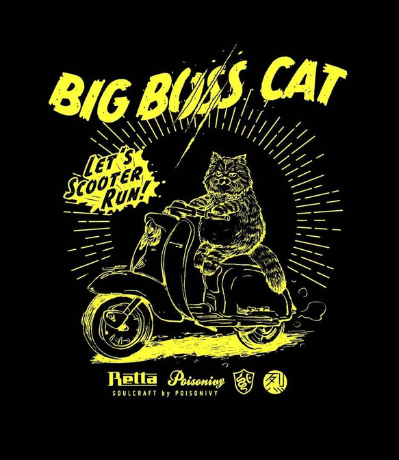 ボス猫×スクーター「BIG BOSS CAT」Tシャツ　ブラック　Lサイズ◆POISONIVYユニセックス ビッグボス 4枚目の画像