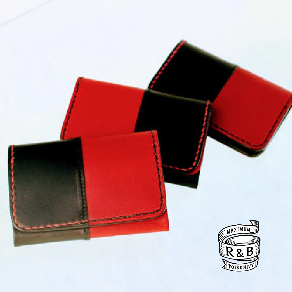 赤黒の名刺入れ。マチ付き仕切りあり・カードケース　　POISONIVY R&B    赤黒バイカラー