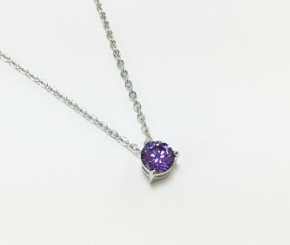 ★二月份誕生石★紫水晶 AMETHYST│925銀鍍白K項鍊│星座生日禮 第2張的照片