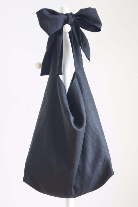 リネンタンブラーリボンのバッグ（ブラック） 3枚目の画像