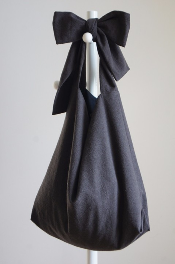 綿麻リボンのバッグ（チャコール） 2枚目の画像