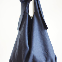亞麻寬鬆蝴蝶結包包（海軍藍色） 第2張的照片