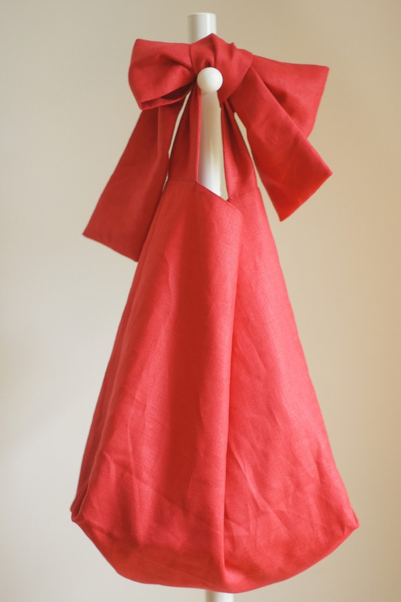 亞麻織帶包（紅色） 第2張的照片