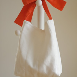 亞麻縫緞帶包（珊瑚橙） 第1張的照片