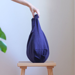 綿麻リボンのバッグS（ブルーネイビー） 2枚目の画像