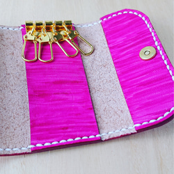 【ローズピンク】ローズピンクのレザーキーケース 革小物 ローズピンク 可愛いキーケース おしゃれキーケース 3枚目の画像