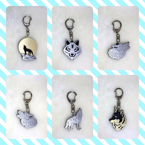 狼 遠吠え 満月 キーホルダー チャーム アクセサリー オオカミ 両面