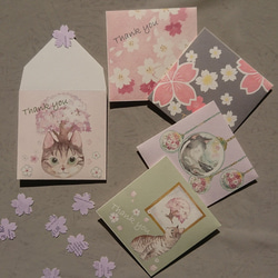 封筒型メッセージカード＊桜2＊カードと桜のフレークシールのセット 1枚目の画像