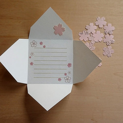 封筒型メッセージカード＊桜＊カードと桜のフレークシールのセット 2枚目の画像
