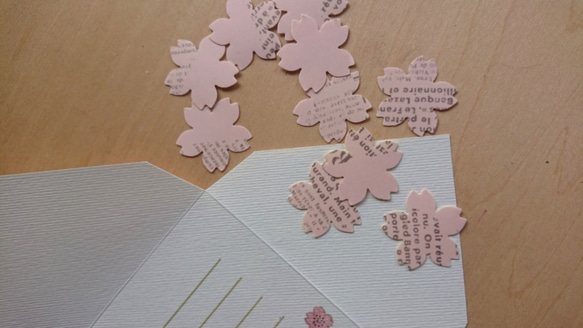 封筒型メッセージカード＊桜＊カードと桜のフレークシールのセット 3枚目の画像