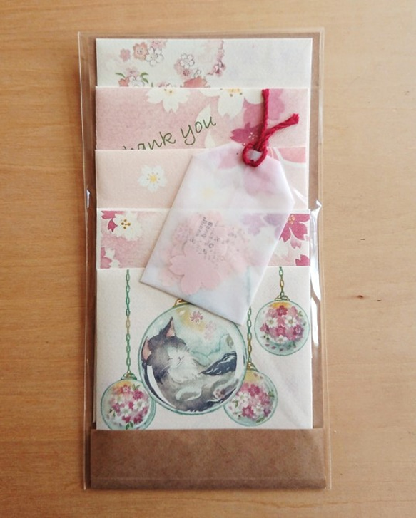 封筒型メッセージカード＊桜＊カードと桜のフレークシールのセット 6枚目の画像