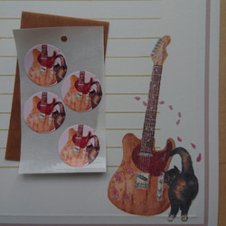 猫とギター好きさんのレターセット《桜ギター》 3枚目の画像
