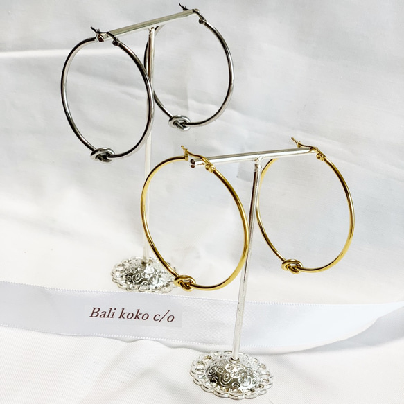 ノットラージフープピアス【シルバー】ステンレス ピアス（フープ 