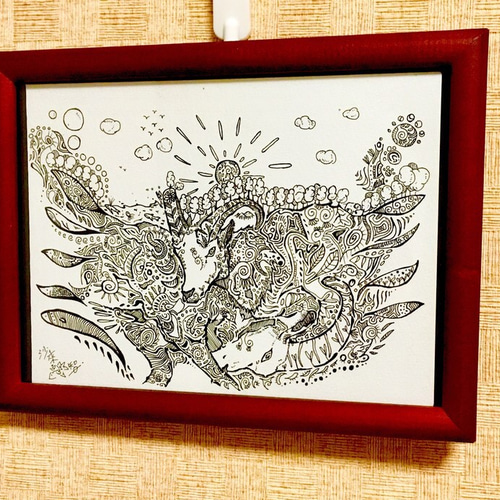 日昇【肉筆原画】インテリア ペン画 アート 絵画 TaIChi sAKi【沙來 鯛