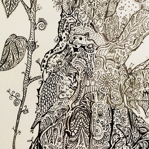 昼寝起き【肉筆原画】インテリア ペン画 アート 絵画 TaIChi