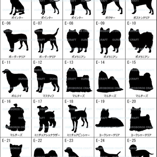 迷子札用シルエット グループA～E（犬・種別・五十音順・125種類