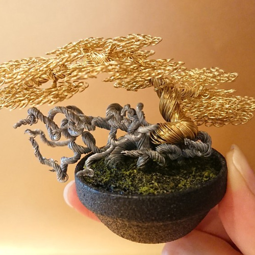 ワイヤーアート/メタル盆栽（お手間のいらない小さな盆栽アート）/No.1