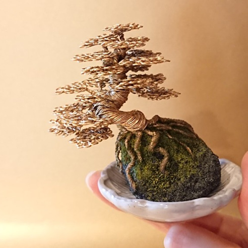 ワイヤーアート/メタル盆栽（お手間のいらない小さな盆栽アート）/No.3