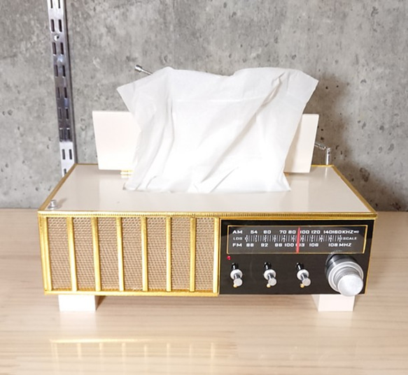 ティッシュBOX/アンティークラジオ型/タイプ7（ミルキーホワイト） 5枚目の画像