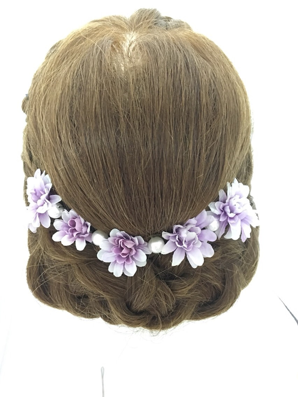 ミニスプレーダリアとパールの髪飾り/紫/パープル 3枚目の画像