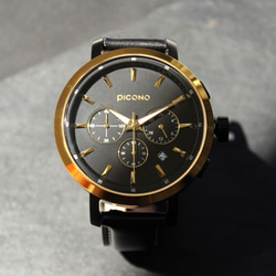 PICONO D-TIME chronograph leather strap watch DT-9201 Gold 1枚目の画像