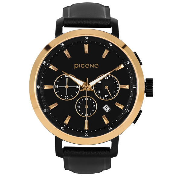 PICONO D-TIME chronograph leather strap watch DT-9201 Gold 2枚目の画像