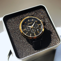 PICONO D-Time 真三眼多功能系列真皮錶帶手錶 DT-9201 金色/黑色 第6張的照片