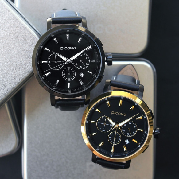 PICONO D-TIME chronograph leather strap watch DT-9201 Gold 9枚目の画像